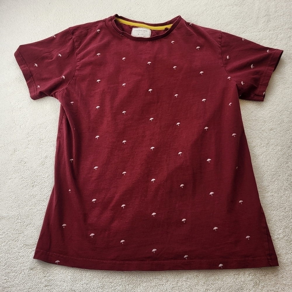 Cactus Man Ricky Singh Tee Shirt Red Umbrella Pattern Men's Size Medium